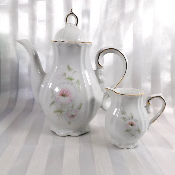 Winrose Collection Floral Coffee Pot  and Creamer # 25159 - Picture 1 of 11